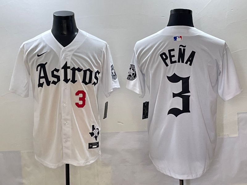 Men 2025 Houston Astros #3 Pena White Five generations Joint Name Nike MLB Jersey style 32->houston astros->MLB Jersey